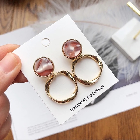 Jewelry - Acrylic Twisted Hoop Round Earrings Light Brown